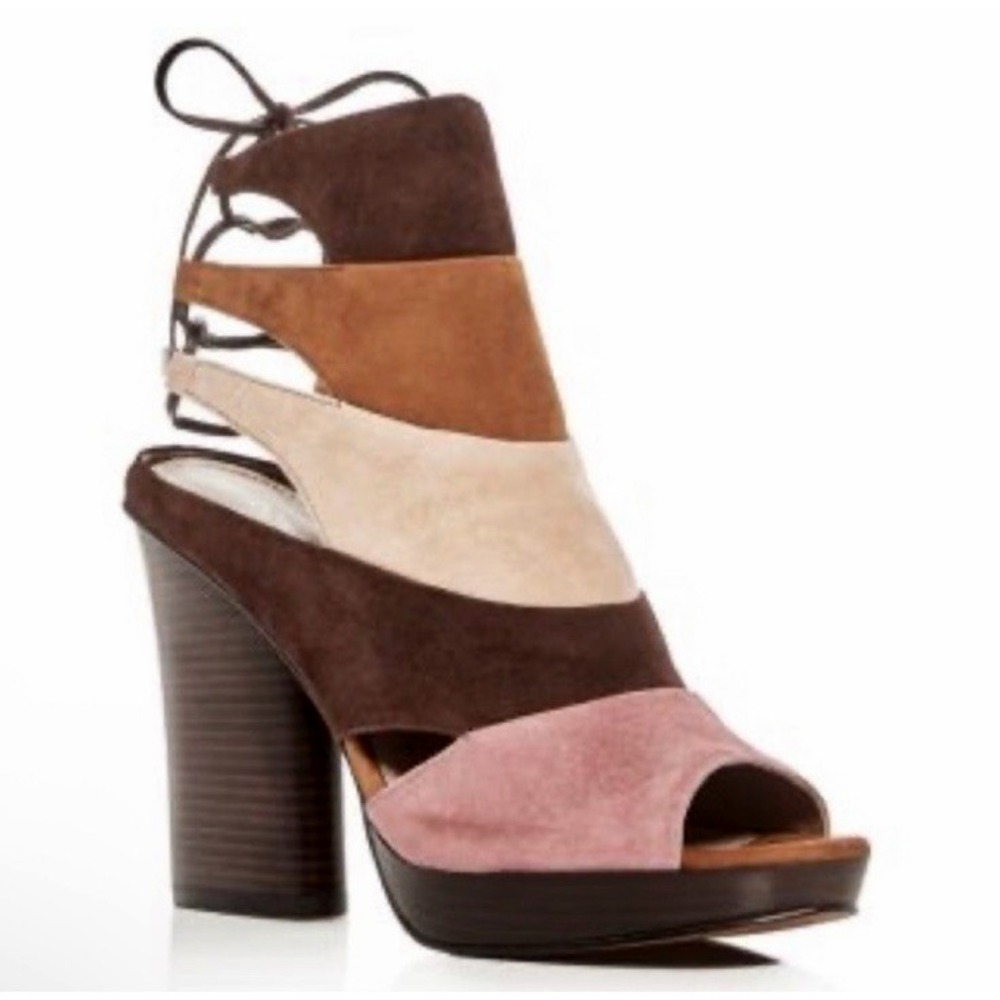 Donald Pliner Juno Suede High-Heel 1" Platform Blok Heel 4" Sandals Sz 8M